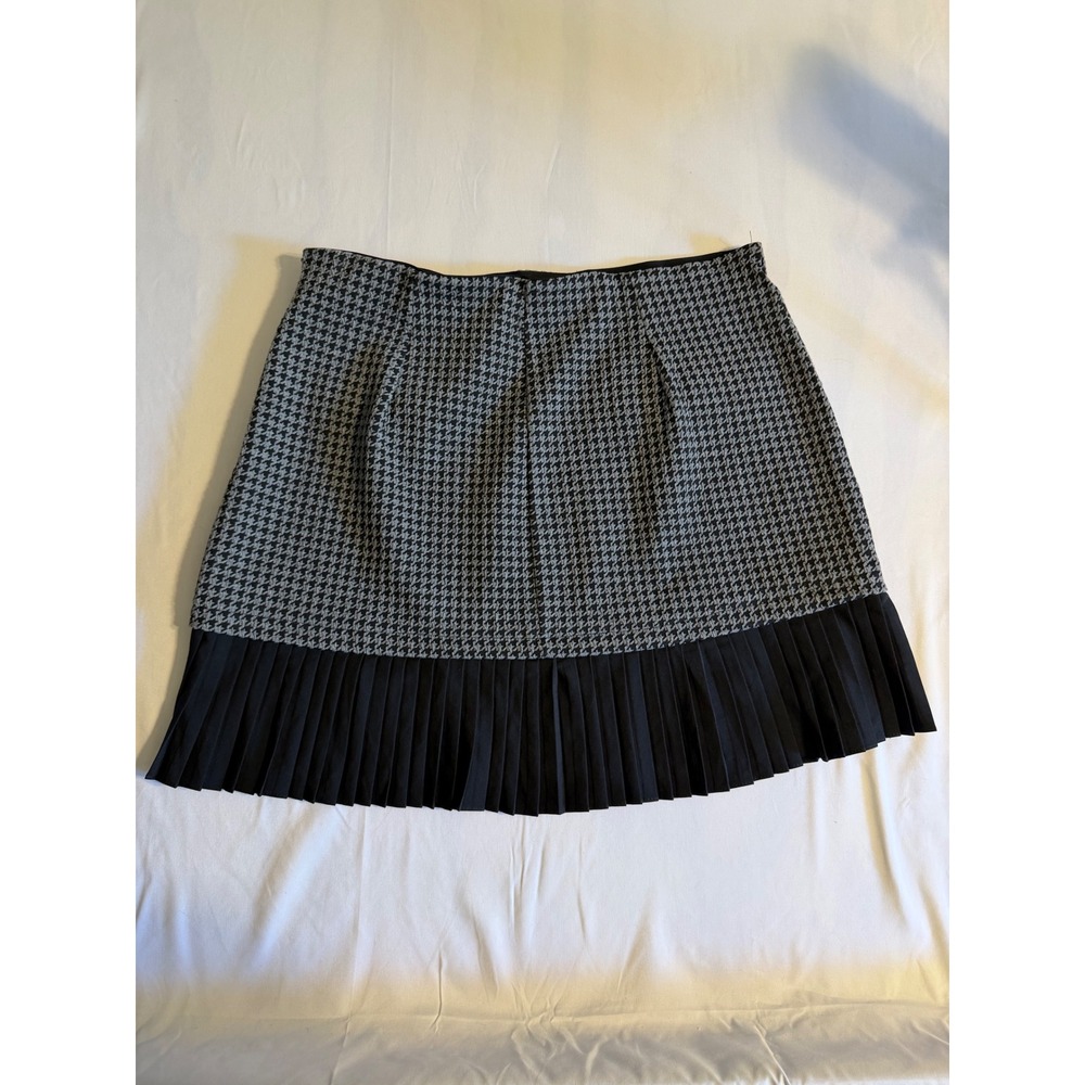 Kate Kasin XL Houndstooth Mini Skirt Black White Pleated Ruffle Hem Office Chic - Picture 7 of 7